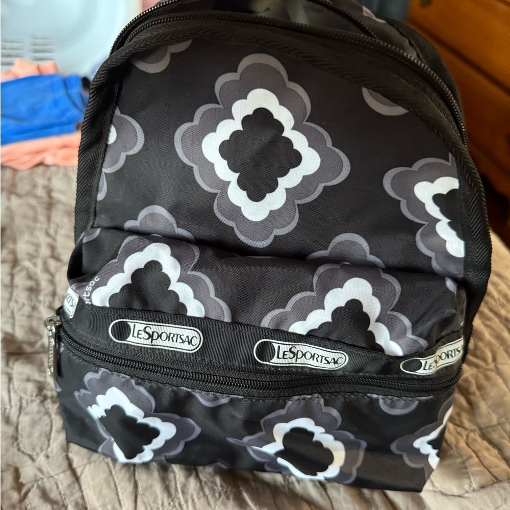 LeSportsac Black and Gray Patterned Backpack